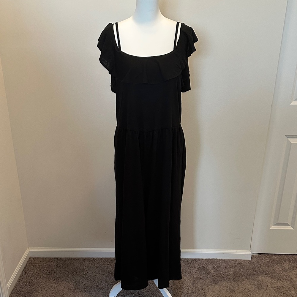 Time and Tru Black Ruffle Jumpsuit
